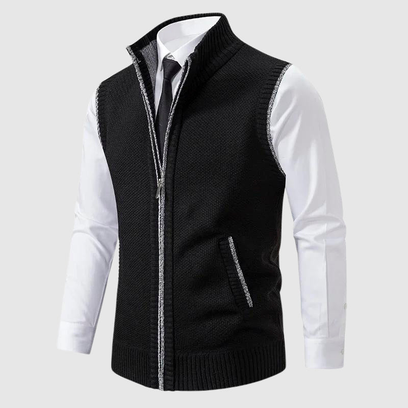 Sleeveless men's knitted vest with zipper